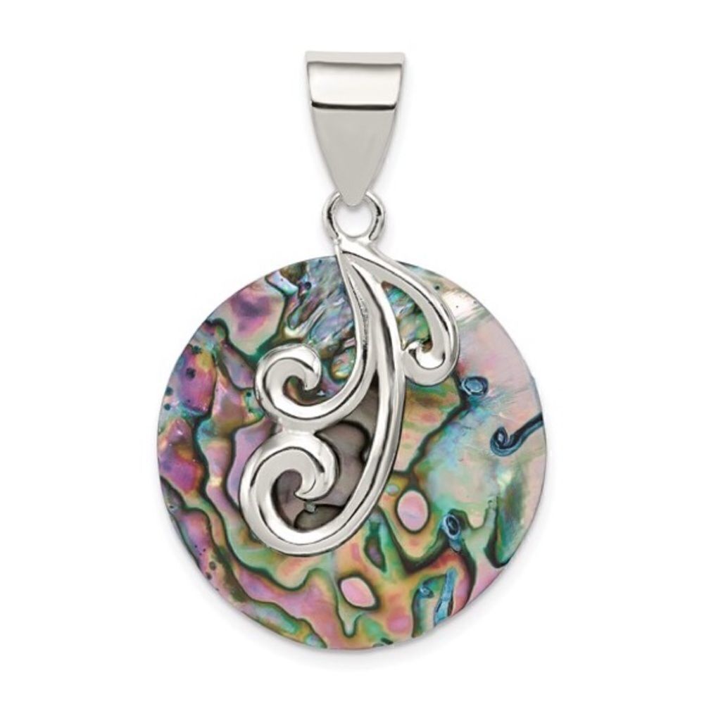 Brand New Sterling Silver Round Abalone Pendant
